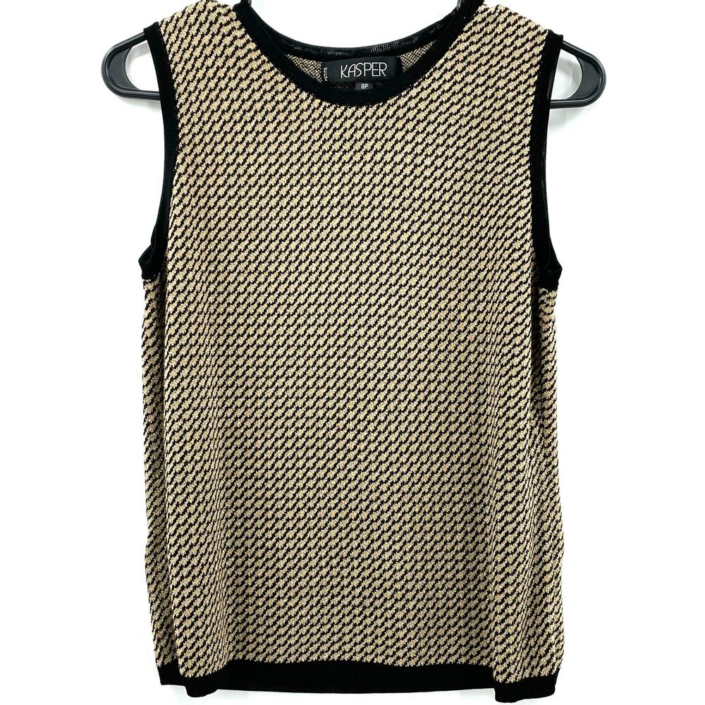 Kasper Women's Rayon Blend Sweater Vest, Black & Gold, Sz. 8P Preppy Academia